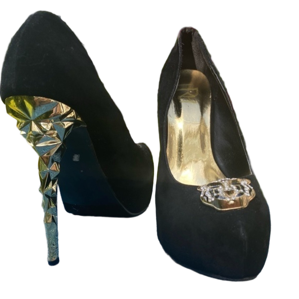 Fahrenheit Black Heels with Panther Embellishment.
